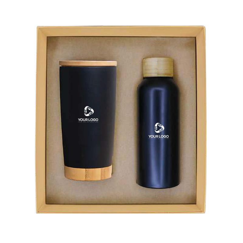 Promotional Gift Sets With Insulated bottles With Bamboo Lid Stainless Steel Tumbler